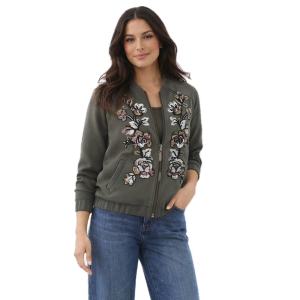Chico, Embroidered bomber jacket, grape leaf Floral, size 2 (L)